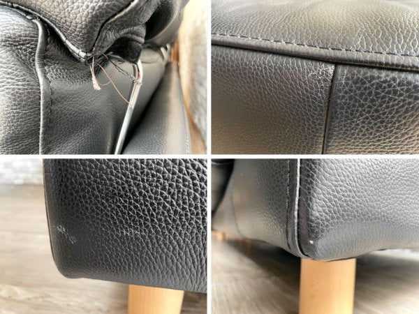 無印良品 MUJI レザー ソファ 革張りワイドアーム フェザークッション 2.5シーター ブラック 本革 W190 ヘッドレスト付 定価総額¥213,660- ●