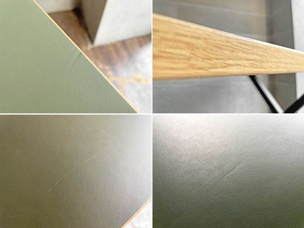 かなでもの KANADEMONO ザ・テーブル THE TABLE リノリウム Olive × X脚 Black Steel 配線孔 ワーキングテーブル デスク 定価\75,900- ♪