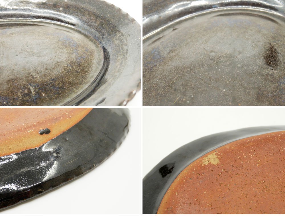 伊藤聡信 オーバルプレート 楕円皿 印判 黒 Φ28cm 現代作家 希少 ●