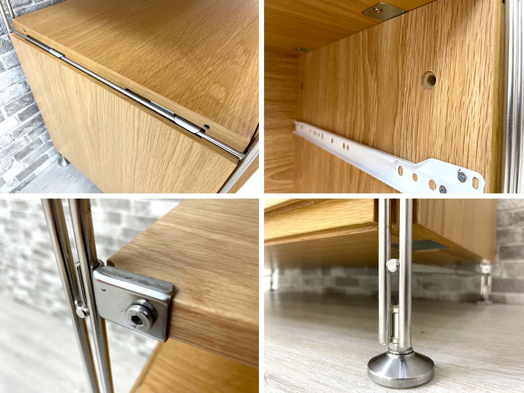 無印良品 MUJI ステンレスユニットシェルフ オープンシェルフ タモ材 W86 抽斗2杯付 ●