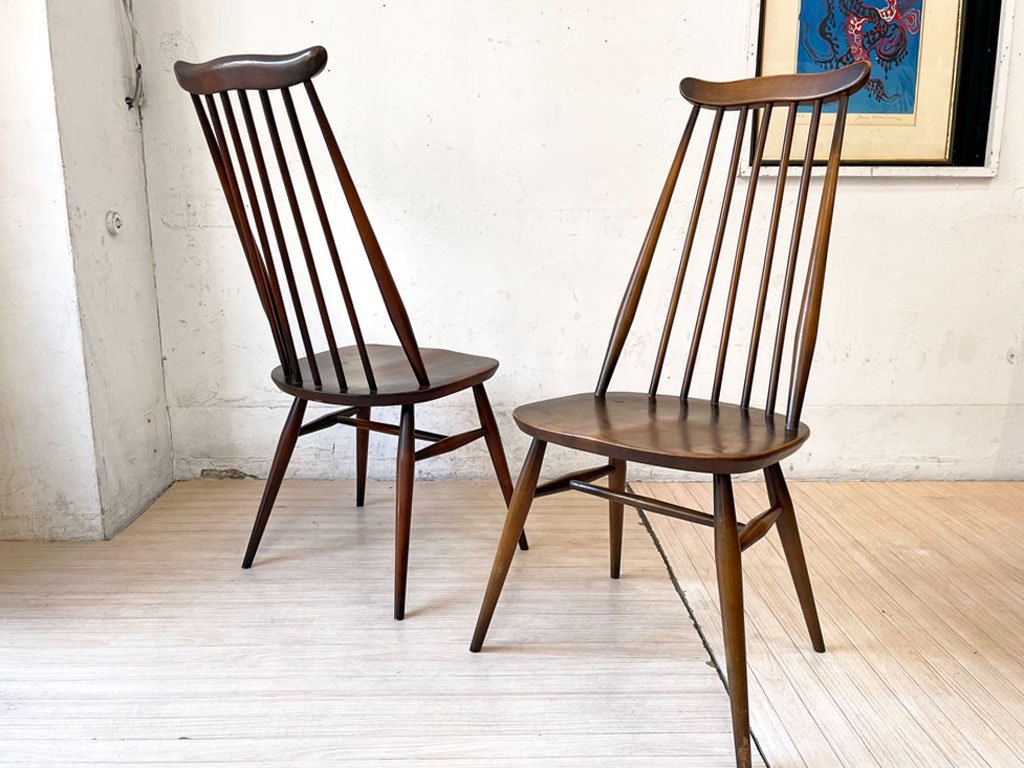 アーコール Ercol ゴールドスミス ダイニングチェア ハイバック スティックバック エルム材 ブラウンカラー 英国家具 UKビンテージ A ★