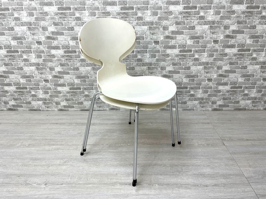 フリッツハンセン Fritz Hansen アントチェア ANT CHAIR アリンコチェア ラッカーホワイト 4本脚 アルネ・ヤコブセン デンマーク ビンテージ 北欧家具 A ●