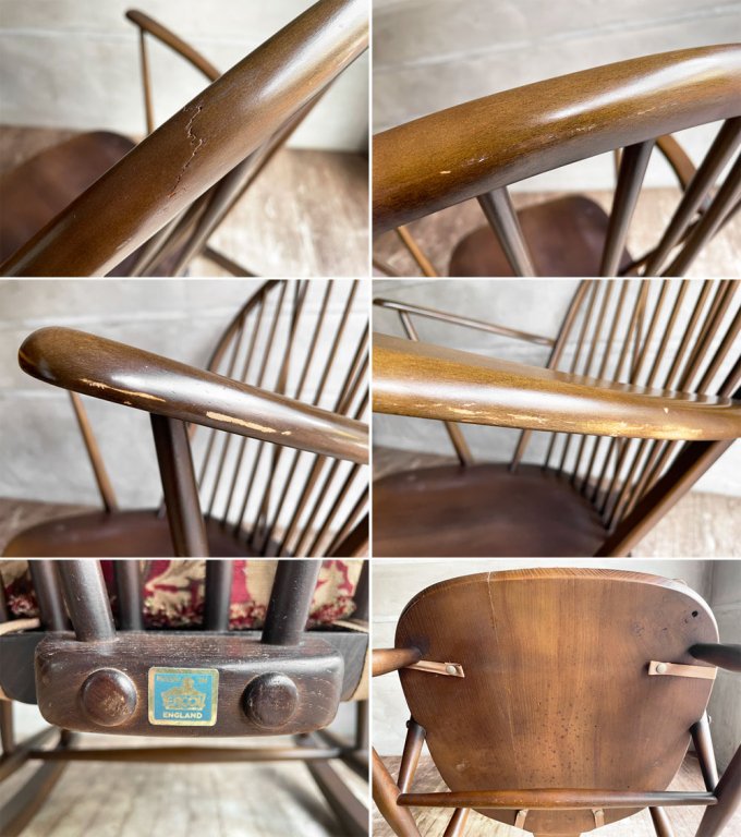 アーコール ERCOL グランドファザー ロッキングチェア エルム材 クッション付き UK ビンテージ 英国 60s 希少 ♪