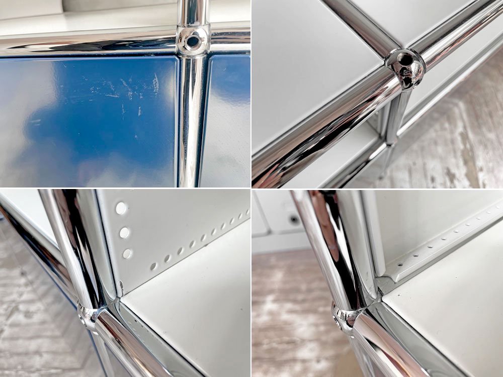 ユーエスエムハラー USMハラー USM Haller モジュラーファニチャー キャビネット ローボード ホワイト×スティールブルー メタルボックスインサート付き 2列2段 ♪