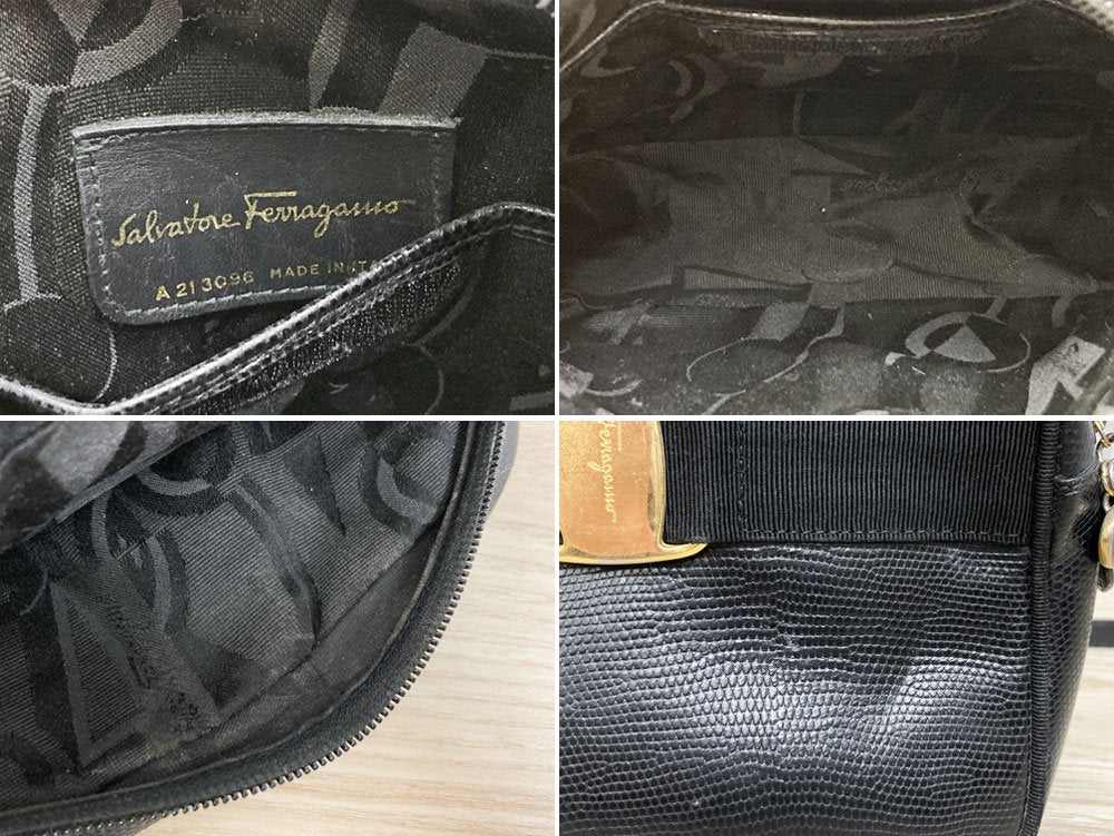 サルヴァトーレフェラガモ Salvatore Ferragamo ヴァラ VARA ショルダーバッグ レザー ブラック×ゴールド イタリア ●