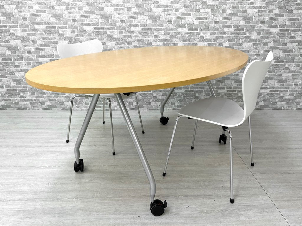 ヴィトラ Vitra アドホック Ad Hoc ワーキングデスク オーバル ビーチ材天板 ミーティングテーブル ダイニングテーブル W180cm キャスター付 アントニオ・チッテリオ ●