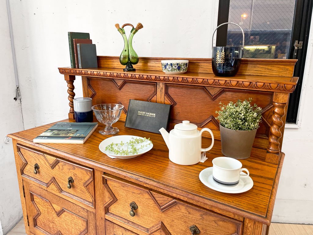 UKアンティーク サイドボード バーキャビネット リビングボード オーク材 楢無垢材 英国 ビンテージ ★