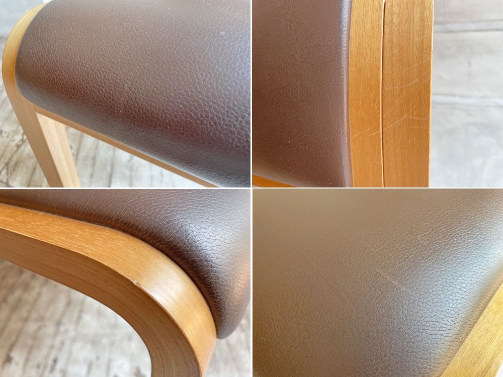 アルフレックス arflex ニュー NU アームレスチェア オーク材 レザー ブラウン 川上元美 スタッキング B ♪