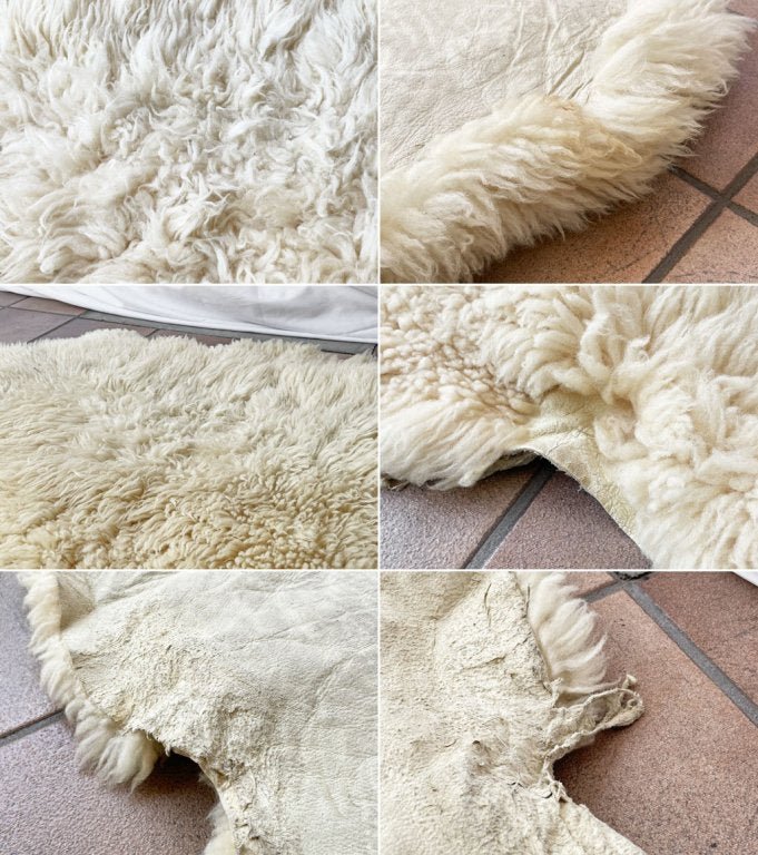 シープスキン SHEEPSKIN ムートンラグ ピースラグ 87×64cm 長毛 羊毛 アイボリー系 天然色 ◇