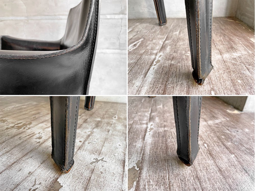 カッシーナ Cassina 413 CAB アームチェア キャブチェア 本革 ブラック マリオ・ベリーニ イタリア モダンデザイン 定価¥356,400- ♪