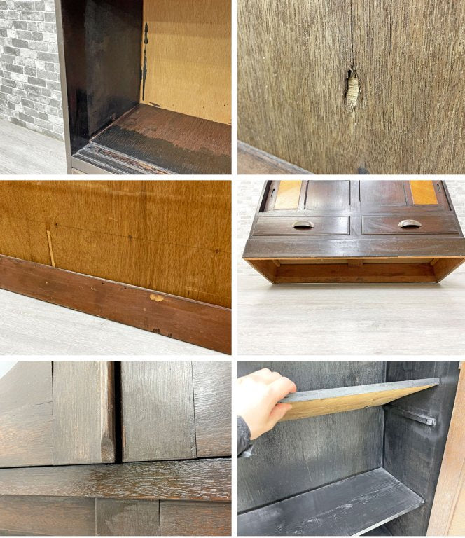 ジャパンビンテージ Japan Vintage 木製 キャビネット ブックケース 本棚 飾り棚 収納棚 抽斗付き H154.5cm 大正ロマン レトロ ●