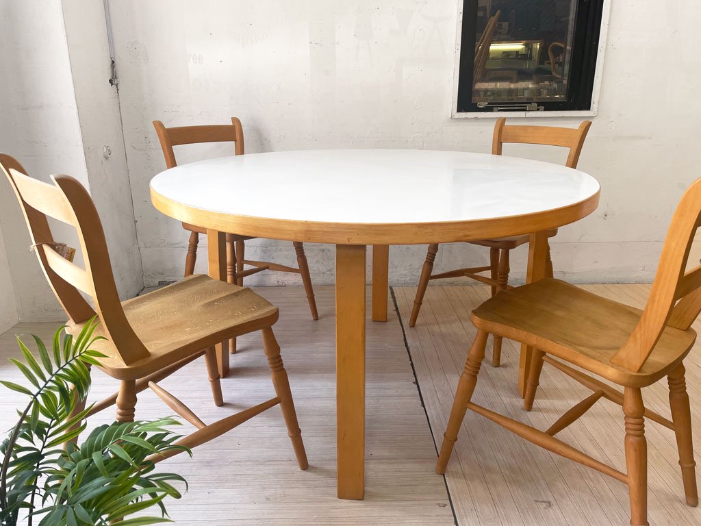 アルテック artek ダイニングテーブル 91 ホワイトラミネート バーチ材 ナチュラルラッカー ラウンド Φ125cm アルヴァ・アアルト Alvar Aalto 北欧 フィンランド ★