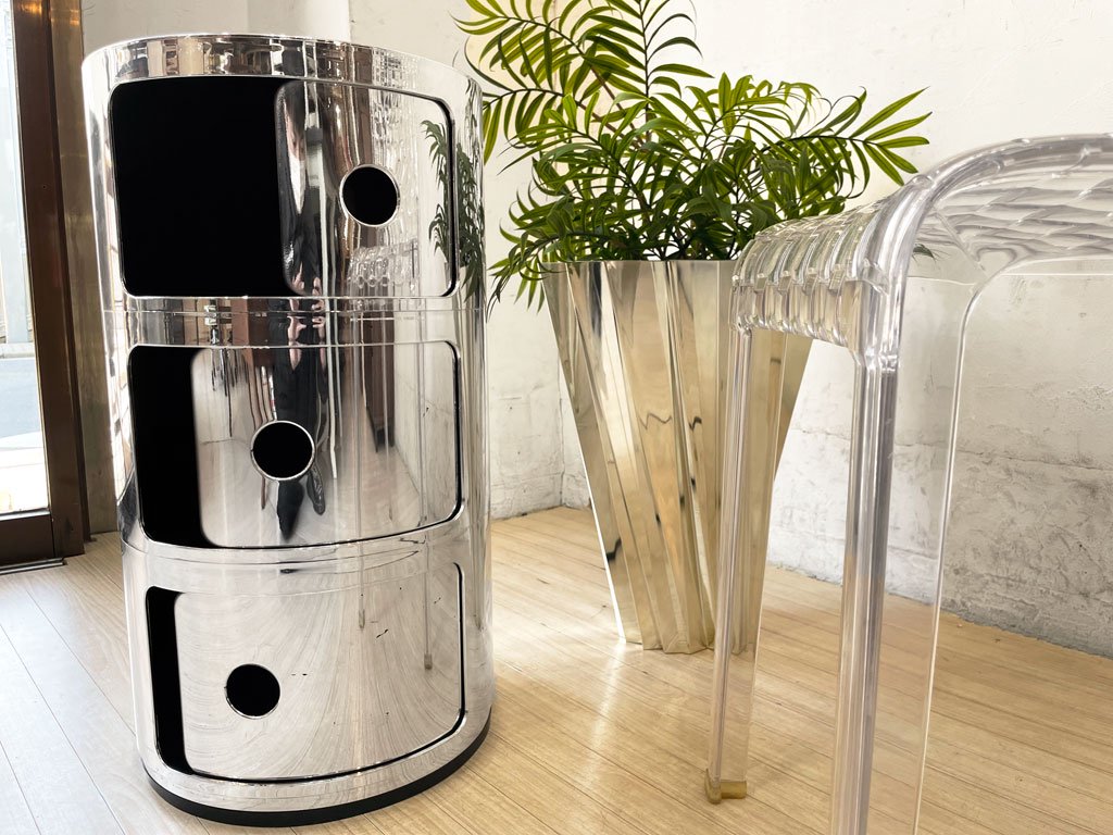 カルテル Kartell コンポニビリ 3段 アンナ・カステッリ・フェリエーリ ストレージボックス クローム イタリア ミッドセンチュリー 参考定価¥55,500- ★