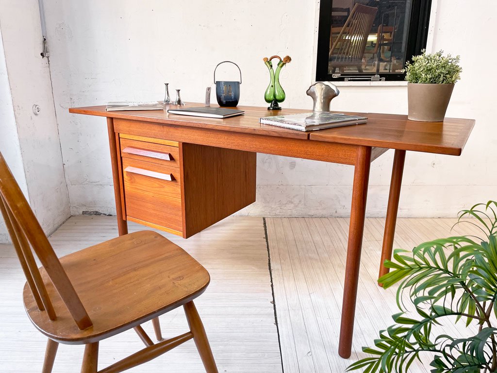 北欧ビンテージ Scandinavian Vintage チーク材 デスク バタフライ エクステンション EX 伸長式 片袖机 北欧家具 ★