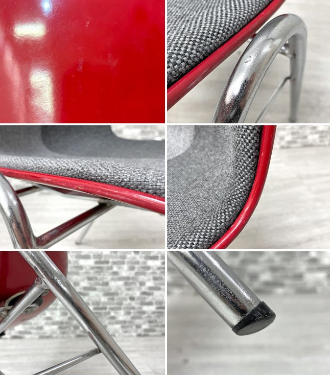 コトブキ KOTOBUKI 柳宗理 FRP サイドチェア 別注 レッドシェル ツートングレー Ribaco生地 スタッキング ジャパニーズミッドセンチュリー ビンテージ Lowタイプ C ●