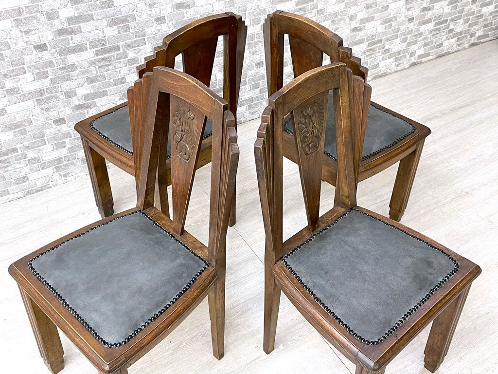 フランス ビンテージ ダイニングチェア オーク材 アールデコ ローレリーフ 椅子 C ●