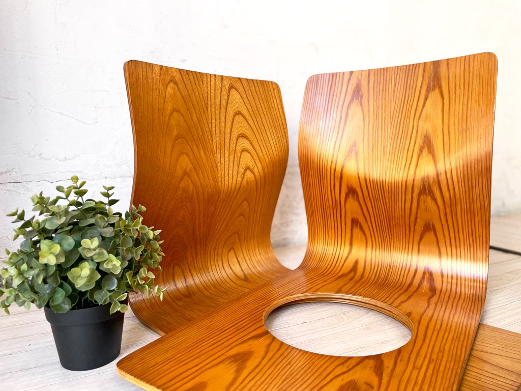 天童木工 TENDO 座椅子 ローチェア 2脚セット ケヤキ プライウッド 藤森健次 和モダン ビンテージ 現状品 A ★