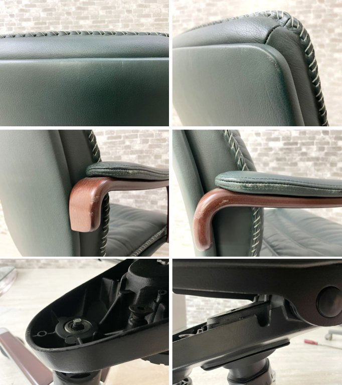 ベルグファニチャー Berg Furniture 89-11 キャスターチェア ローバック 手縫いステッチ 本革 ダークグリーン色 北欧 デンマーク 参考価格¥410,550~ 座面昇降不可 ●