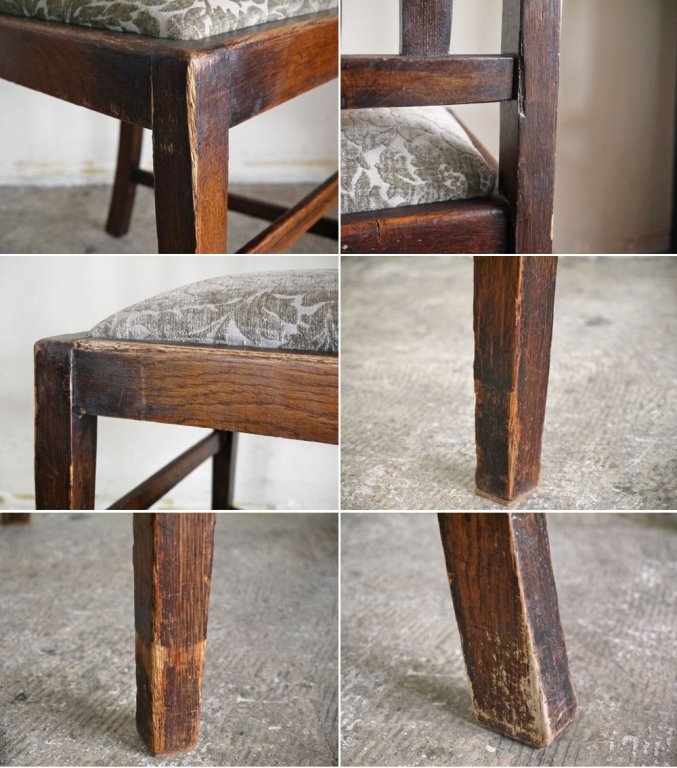 UKビンテージ UK Vintage ダイニングチェア オーク材 ハイバック モケット ウェーブ アンティーク A ■