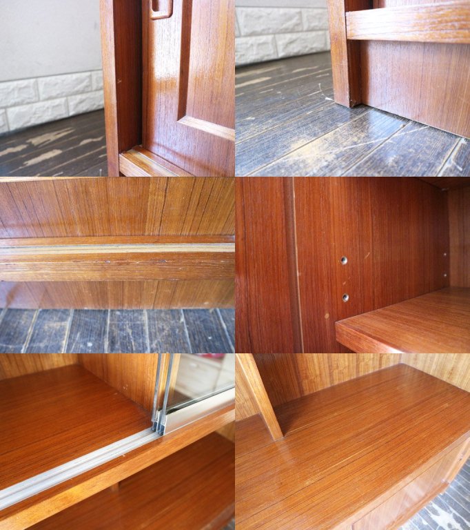 ジャパンビンテージ Japan Vintage チーク材 大型 カップボード リビングボード キャビネット ガラス扉 食器棚 飾り棚 北欧スタイル ◎