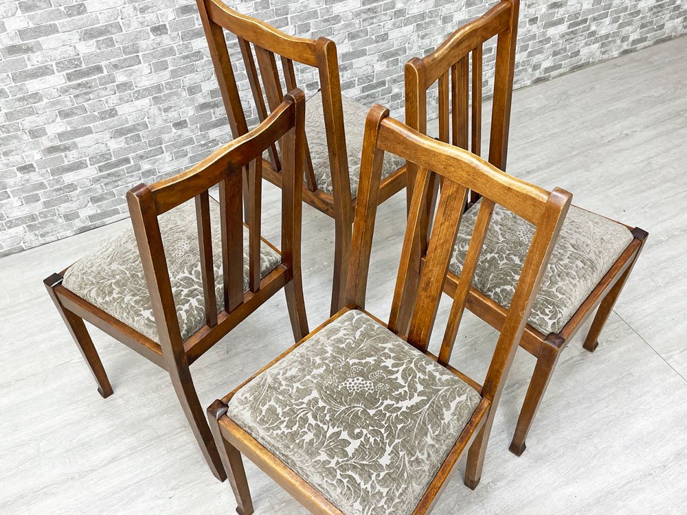 UKビンテージ Vintage ダイニングチェア 無垢材フレーム モケットシート ボタニカル柄 英国アンティーク B ●