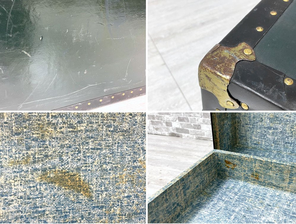 ビンテージ Vintage トランクケース スーツケース ローテーブル コーヒーテーブル ダークグリーン 収納 ディスプレイ 店舗什器 ●