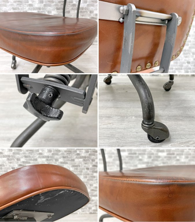 トラックファニチャー TRUCK FURNITURE デスクワークチェア DESKWORK CHAIR アームレス 本革 スチールフレーム 回転式座面昇降 キャスター付 定価¥132,000- ●