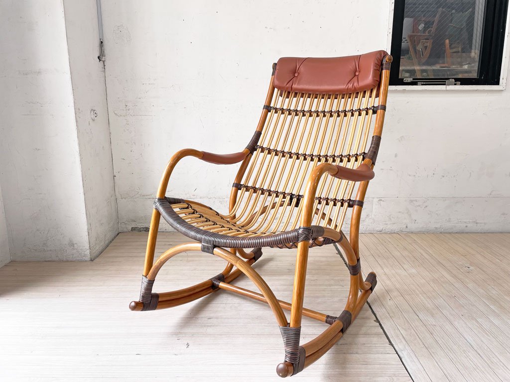 加瀬ラタン工芸 ラタン 籐製 ロッキングチェア ヘッドレスト×アーム
