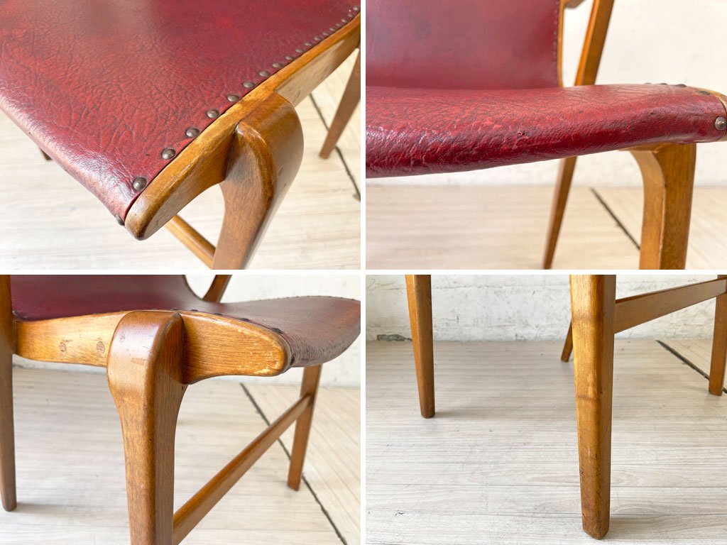 UKアンティーク ハーフアーム ダイニングチェア レザー 本革 鋲 スタッズ 英国ビンテージ ロイズアンティークス取扱品 ★