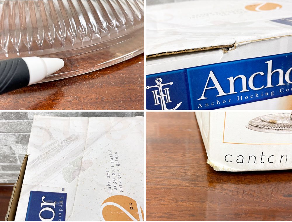 アンカーホッキング ANCHOR HOCKING ガラス ケーキスタンド パンチボウル 2way ケーキドーム & ケーキプレート 2点セット アメリカ 箱付き ●