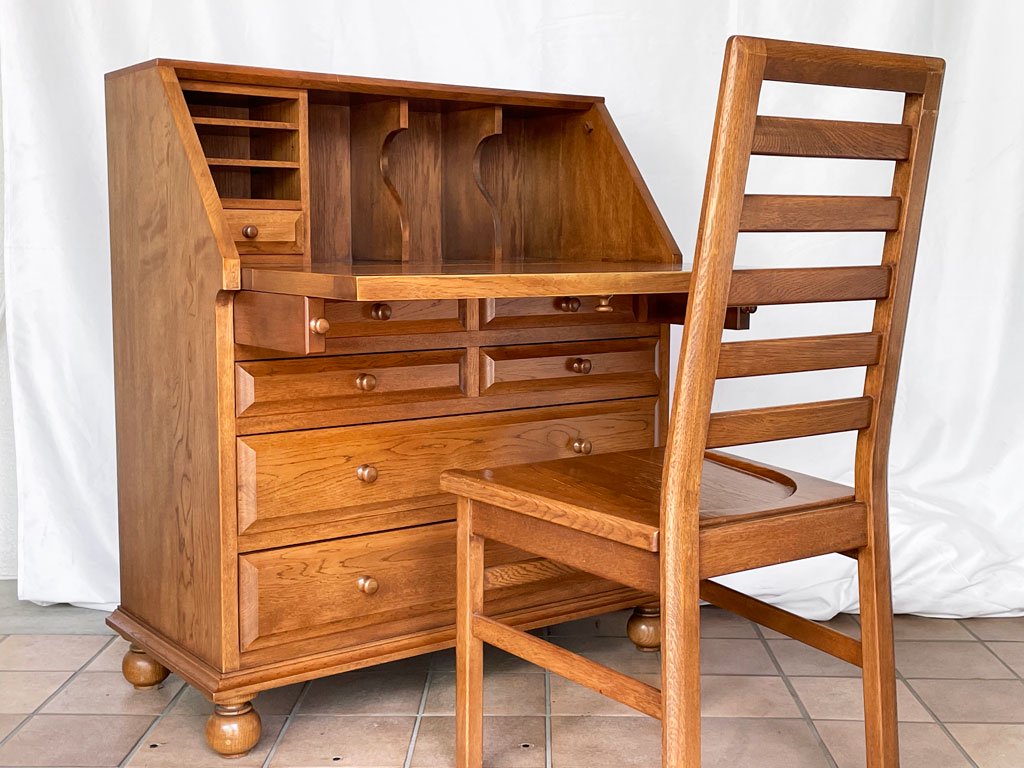 クラシカルデザイン Classical Design ライティングビューロー デスク チェスト ナラ無垢材 W85 アンティークスタイル デザインギャラリー卑弥呼購入品 ◇