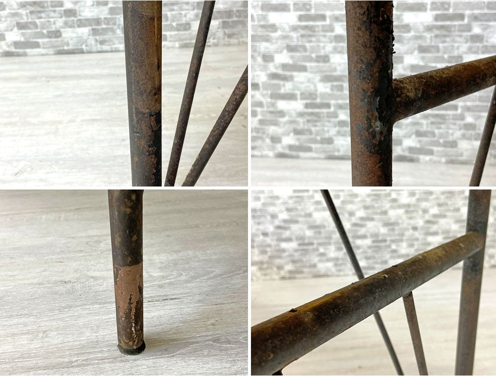 インダストリアルデザイン タモ無垢材 ダイニングテーブル W180 耳付き アイアンレッグ リメイク家具 ハンドクラフト ●