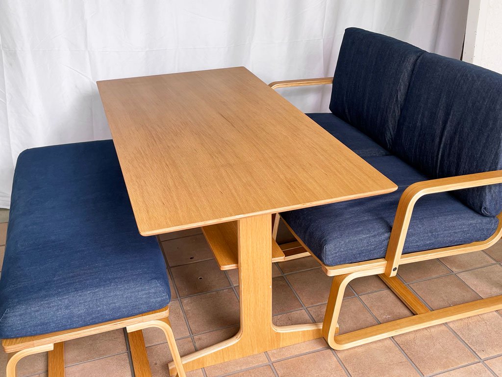 無印良品 MUJI リビングでもダイニングでもつかえる ベンチ オーク材 プライウッド 綿デニムカバー ナチュラル シンプル 合計定価¥29,890- ◇