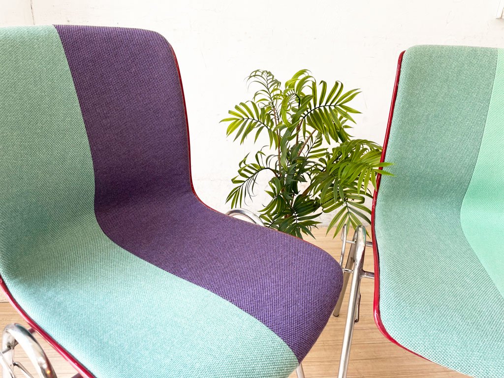 コトブキ KOTOBUKI 柳宗理 FRP サイドチェア 別注 レッドシェル ミントグリーン×アイリス Ribaco NC生地張替 ミッドセンチュリー ビンテージ Lowタイプ ★