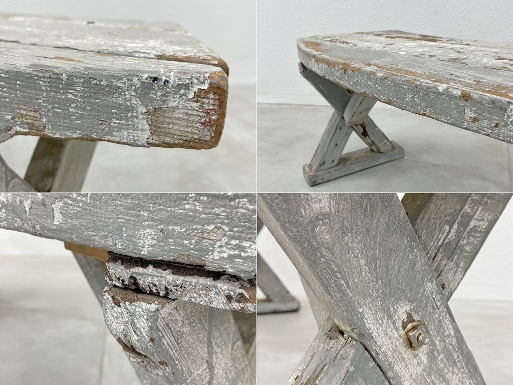 フランスビンテージ シャビーシック ペインテッド ベンチ French vintage painted bench スツール 花台 プロカント 古材 〓