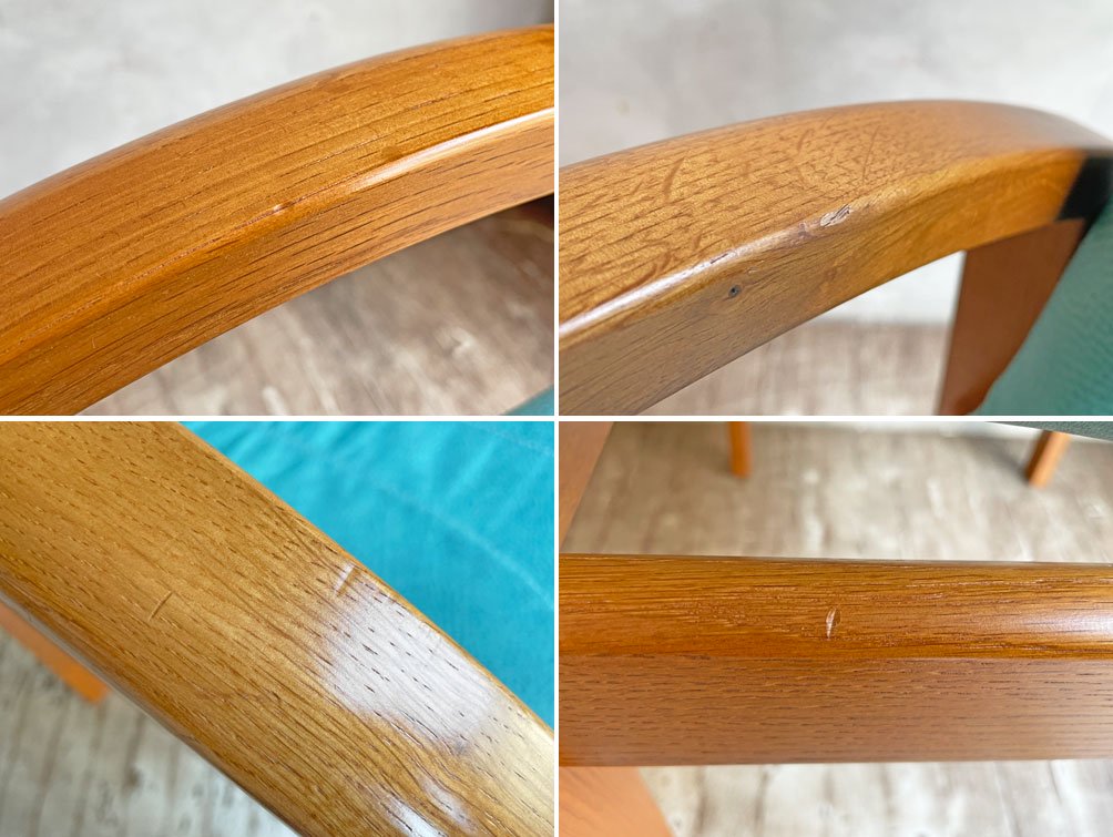 フクラ HUKLA ライン RHEIN アームチェア ダイニングチェア レザー ターコイズブルー オーク材 ナチュラルスタイル B ♪