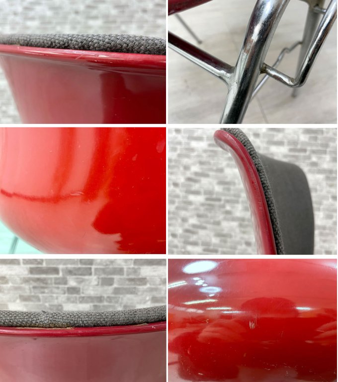 コトブキ KOTOBUKI 柳宗理 FRP サイドチェア 別注 レッドシェル グレーファブリック スタッキングベース ジャパニーズミッドセンチュリー ビンテージ Lowタイプ A ●