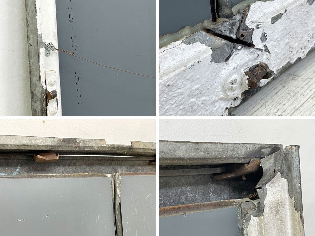 フランス ビンテージ France vintage 窓枠 ウィンドウミラー ブロカント ウォールミラー アンティーク建具 ブリキ ●