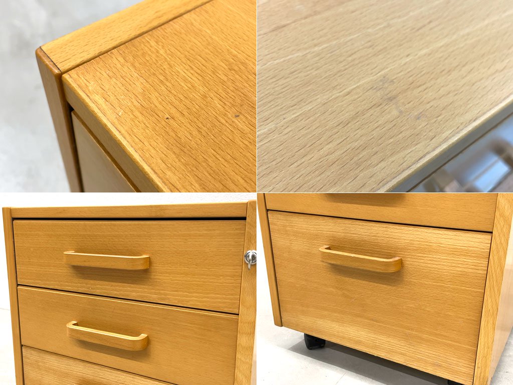 ラボファ Labofa ビーチ材 デスクキャビネット ワゴン ファイリングドロワー 3段 ファイル収納付 鍵付き デンマーク製 北欧家具 〓