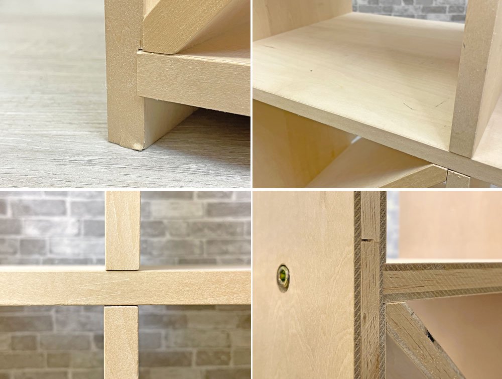 マルゲリータ margherita 壁一面の本棚 縦5コマ×横5コマ オープンシェルフ 書棚 シナ材 無塗装 壁面収納 店舗什器 ミニマルデザイン 定価¥140,800- ●