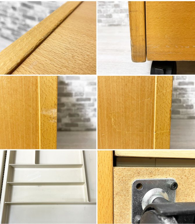 ラボファ Labofa ビーチ材 デスクキャビネット ワゴン ファイリングドロワー 3段 ファイル収納付 鍵付き デンマーク製 北欧家具 A ●