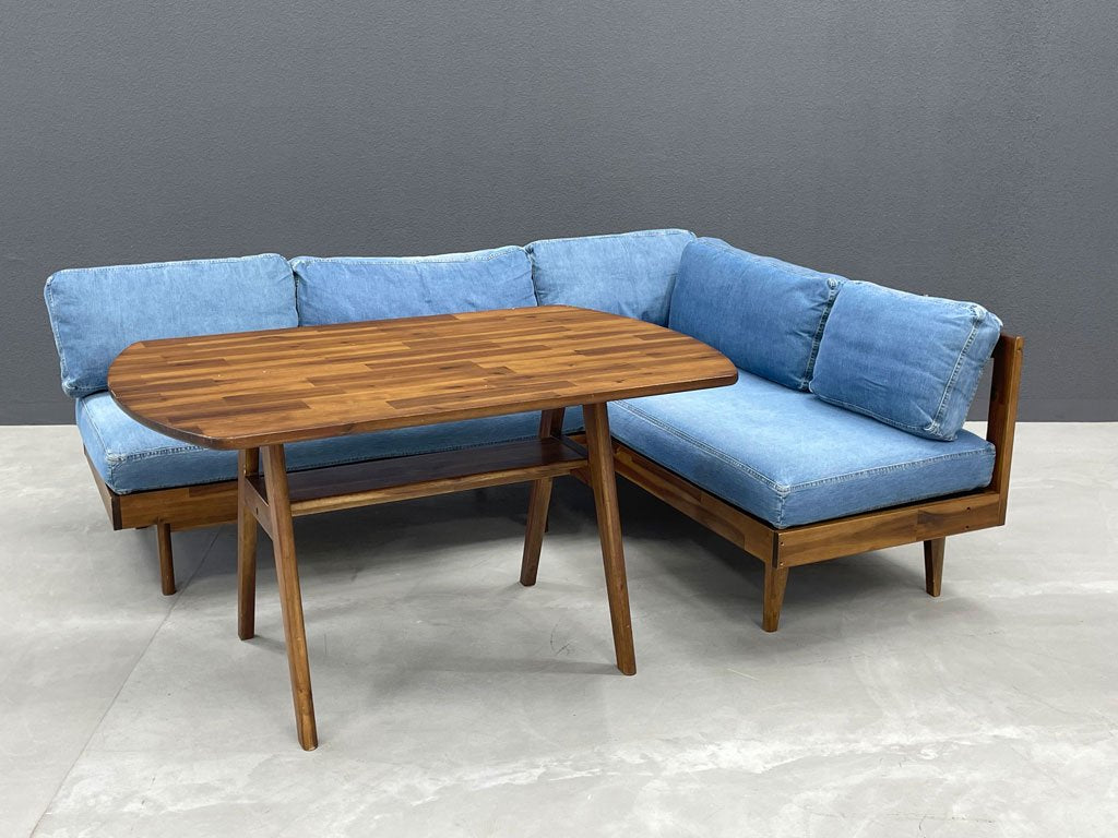 ウニコ unikco スウェラ SWELLA ベンチバックレスト 2シーターソファ デニム生地カバーリング アカシア材 無垢材 W120cm 〓