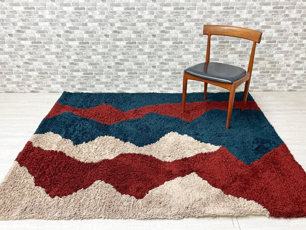 ウニコ unico マウンテン MOUNTAIN ハンドフックド ラグ カーペット 199×162cm レンガ×ベージュ×ブルーグリーン アクリル100% ●