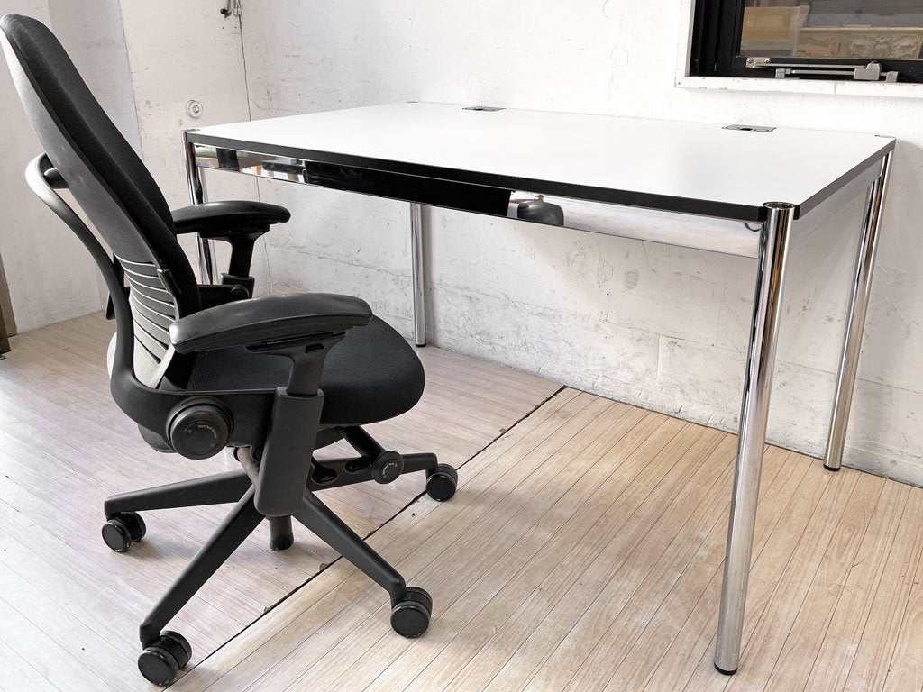 ユーエスエムハラー USMハラー USM Haller モジュラーファニチャー ハラーテーブル プラス ワークデスク W125cm ホワイトラミネート天板 高さ調整機能 アクセスポイント付き ★