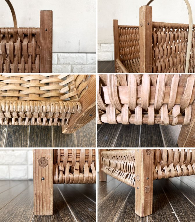 北欧スタイル Scandinavian Style スクエアバスケット マガジンラック 34×39cm パイン材フレーム バンブーハンドル ◎