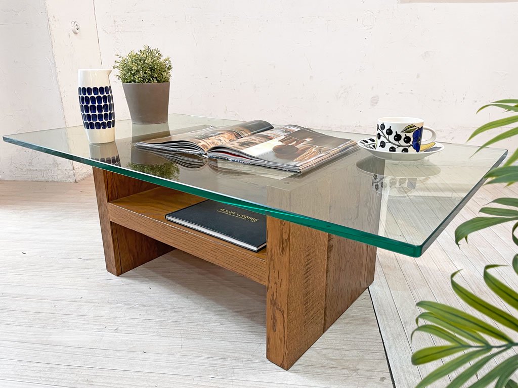 トラックファニチャー TRUCK FURNITURE オーク ガラストップ ローテーブル OAK GLASS-TOP LOW TABLE LIGHT BROWN-GA 参考定価 \100,100-★