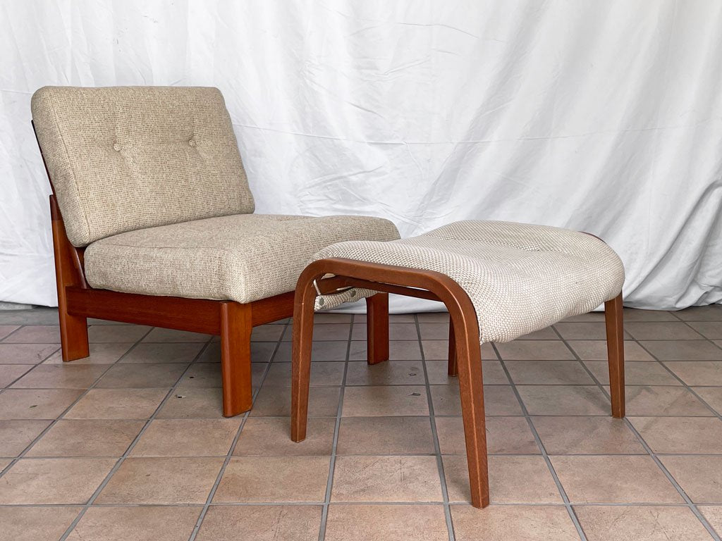 スウェーデン ビンテージ Sweden Vintage オットマン スツール オーク材 プライウッド ファブリック ベージュ 北欧 ◇