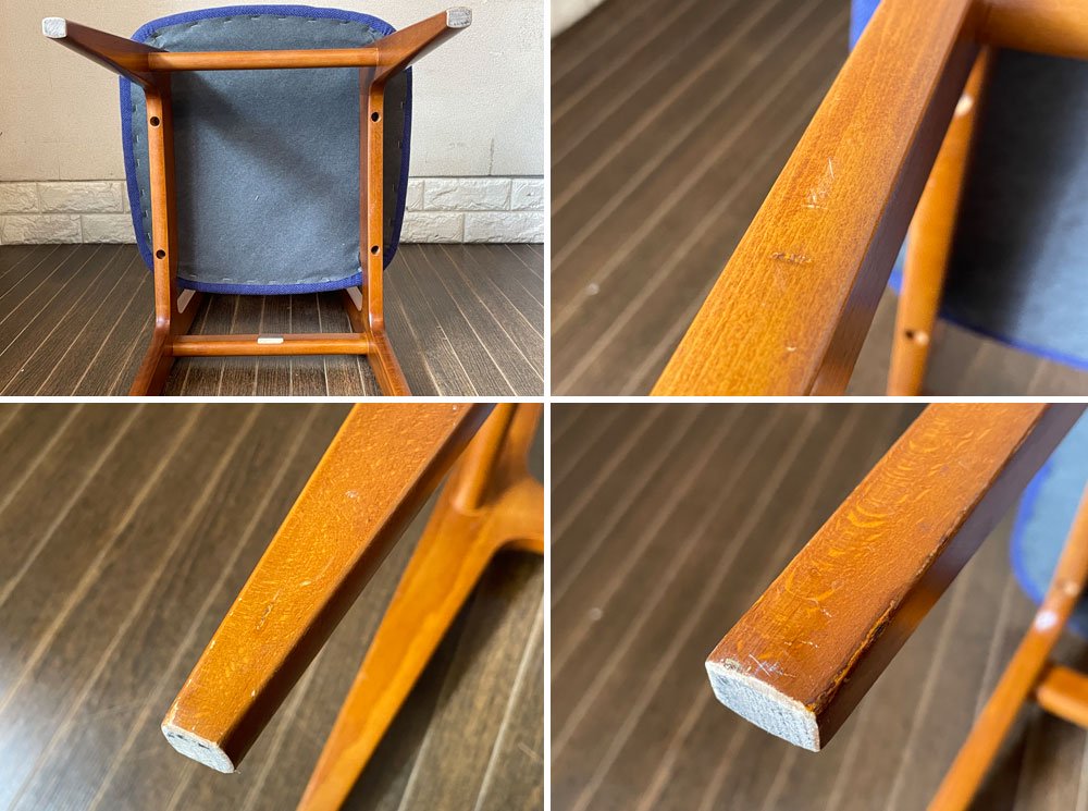 イデー IDEE ルーミス LOOMIS ダイニングチェア アントンブラウン ビーチ材 ファブリック張替済 ブルー系 受注生産品 定価¥41,200- A ◎