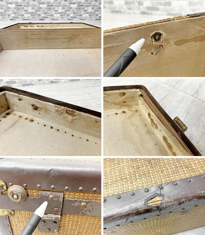 ジャパンビンテージ Japan vintage 三越 MITSUKOSHI レザーハンドル トランク 鋲打ち 鍵欠品 店舗什器 ●