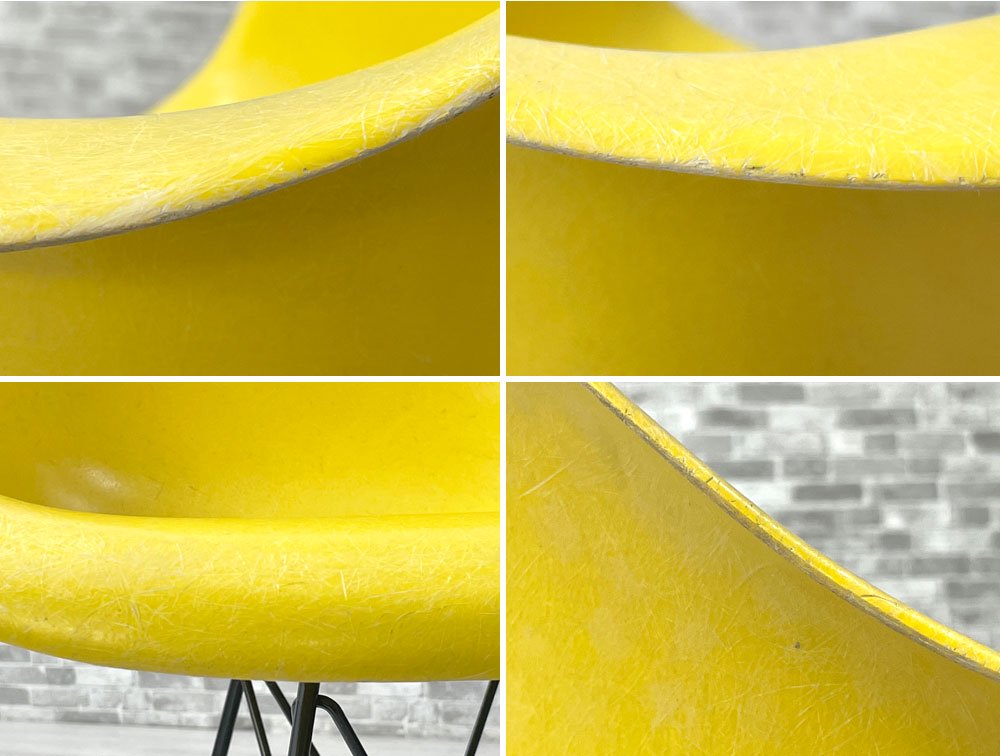 ハーマンミラー Herman Miller アームシェルチェア セカンド 2nd ビンテージ FRP製 イエロー エッフェルベース ブラック C&R イームズ ミッドセンチュリー ●